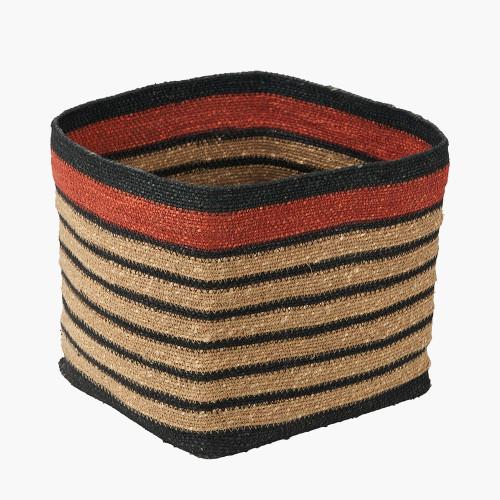 Pacific Lifestyle Seagrass Natural Black And Terracotta Stripe Square Basket