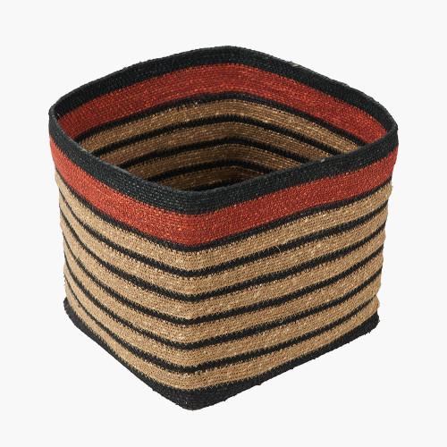 Pacific Lifestyle Seagrass Natural Black And Terracotta Stripe Square Basket