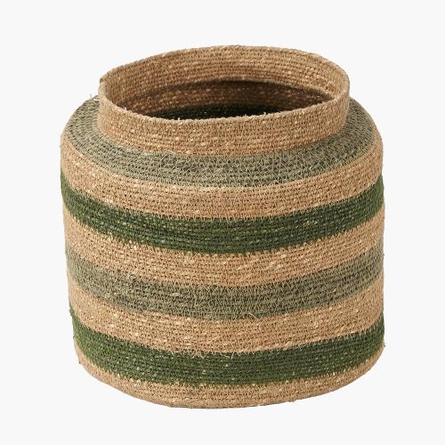 Pacific Lifestyle Seagrass Natural Green And Sage Stripe Round Basket