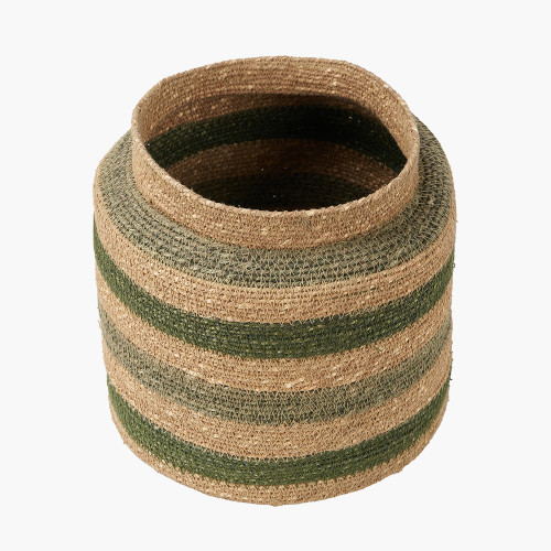 Pacific Lifestyle Seagrass Natural Green And Sage Stripe Round Basket