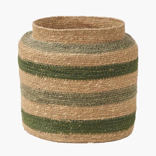 pacific lifestyle Seagrass Natural Green and Sage Stripe Round Basket