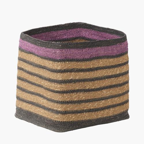 Pacific Lifestyle Seagrass Natural Grey And Lilac Stripe Square Basket