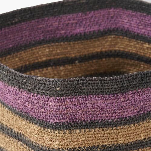 Pacific Lifestyle Seagrass Natural Grey And Lilac Stripe Square Basket