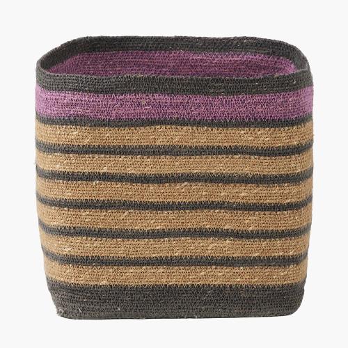 pacific lifestyle Seagrass Natural Grey and Lilac Stripe Square Basket
