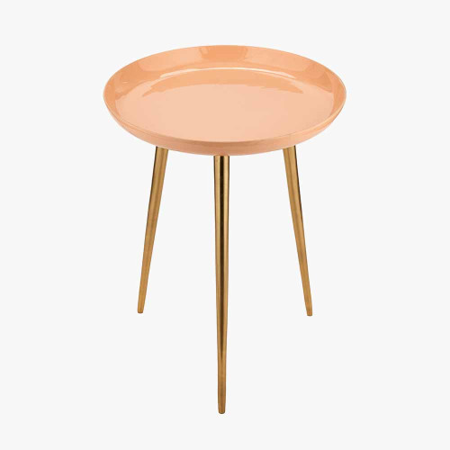 Pacific Lifestyle Seline Apricot Enamel And Gold Metal Side Table