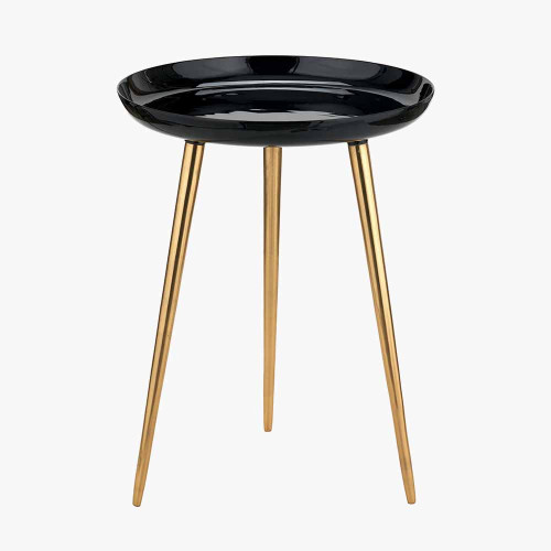 Pacific Lifestyle Seline Black Enamel And Gold Metal Side Table