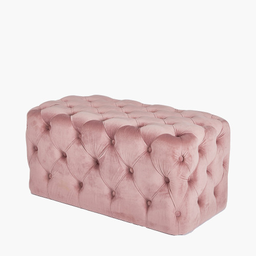 Pacific Lifestyle Seraphina Blush Pink Velvet Buttoned Rectangular Ottoman