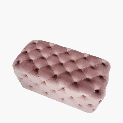 Pacific Lifestyle Seraphina Blush Pink Velvet Buttoned Rectangular Ottoman