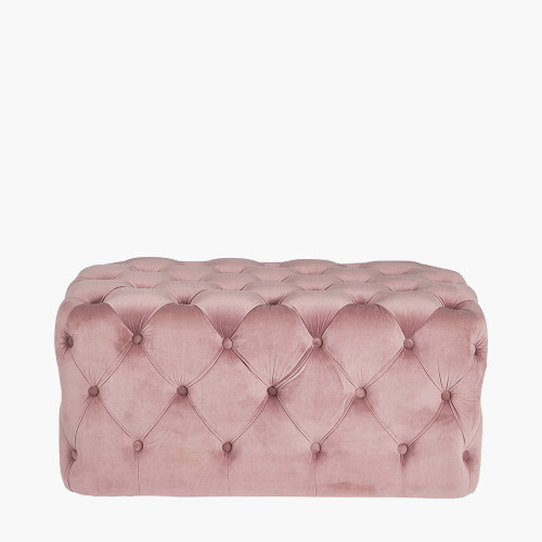 pacific lifestyle Seraphina Blush Pink Velvet Buttoned Rectangular Ottoman