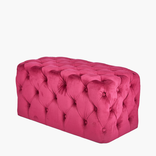 Pacific Lifestyle Seraphina Raspberry Velvet Buttoned Rectangular Ottoman