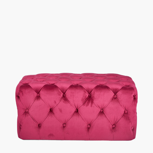 pacific lifestyle Seraphina Raspberry Velvet Buttoned Rectangular Ottoman