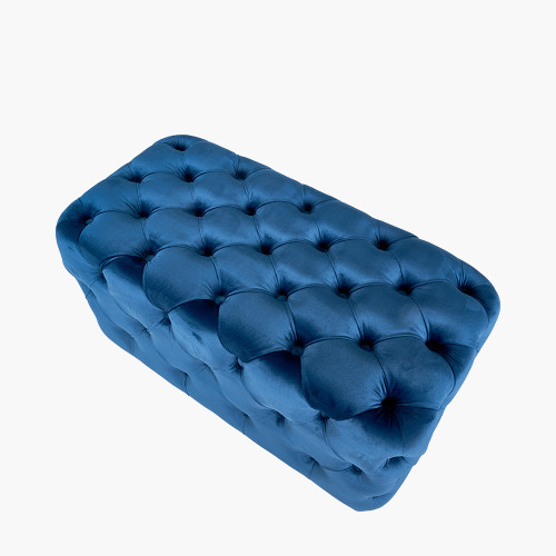 Pacific Lifestyle Seraphina Sapphire Blue Velvet Buttoned Rectangular Ottoman