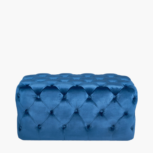 pacific lifestyle Seraphina Sapphire Blue Velvet Buttoned Rectangular Ottoman