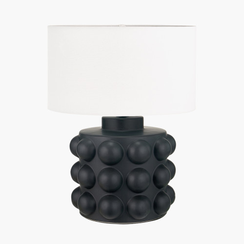 pacific lifestyle Serenity Black Bobbled Ceramic Large Table Lamp Base with Harry 40cm Ivory Cotton Mix Cylinder Lampshade