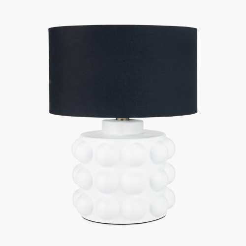 pacific lifestyle Serenity White Bobbled Ceramic Large Table Lamp Base with Harry 40cm Black Cotton Mix Cylinder Lampshade