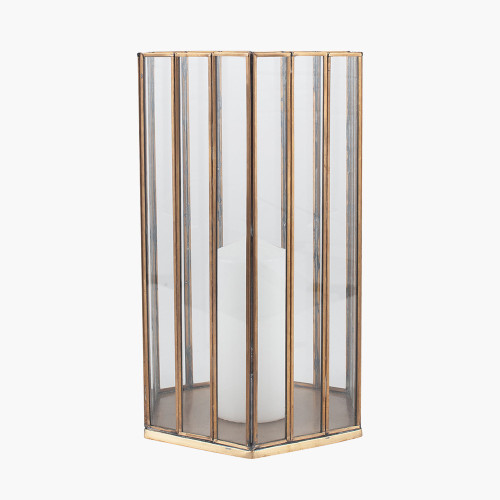 Pacific Lifestyle Shiny Brass Metal And Glass Hexagonal Lantern Large