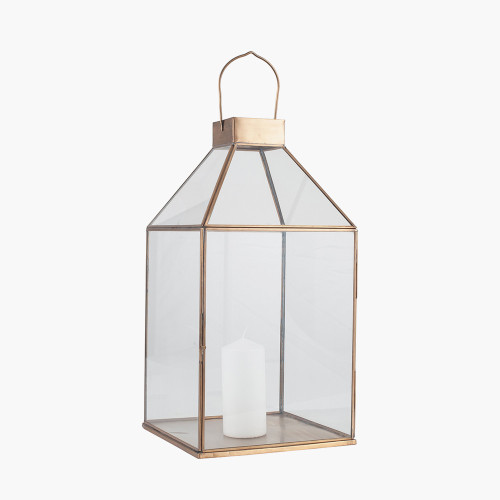 Pacific Lifestyle Shiny Brass Metal And Glass Square Lantern