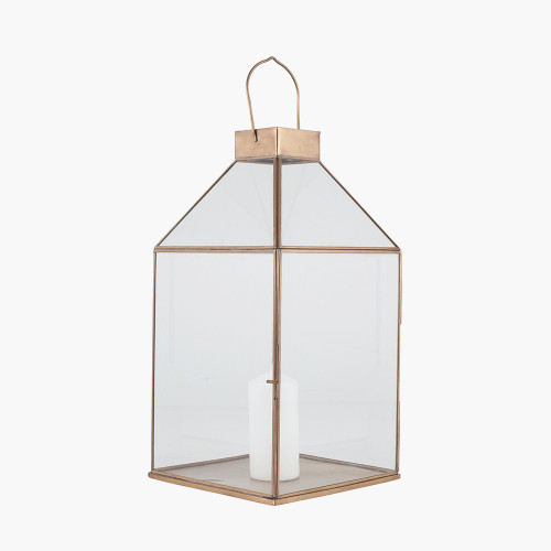 Pacific Lifestyle Shiny Brass Metal And Glass Square Lantern