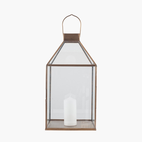 pacific lifestyle Shiny Brass Metal and Glass Square Lantern