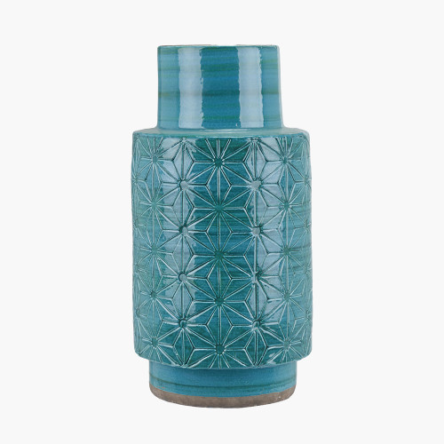 Pacific Lifestyle Sidra Aquamarine Stoneware Etch Detail Vase
