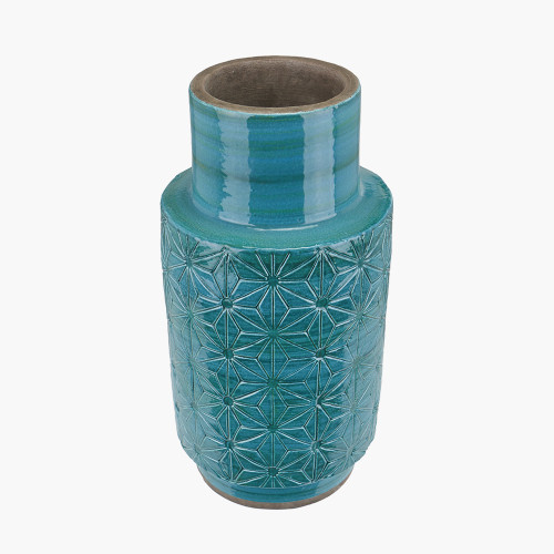 Pacific Lifestyle Sidra Aquamarine Stoneware Etch Detail Vase