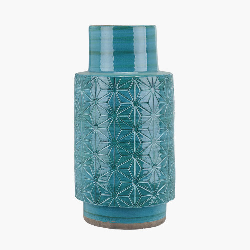 pacific lifestyle Sidra Aquamarine Stoneware Etch Detail Vase