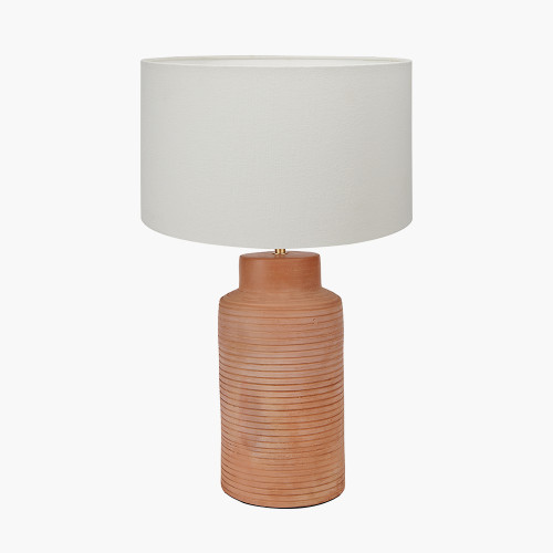 pacific lifestyle Sierra Natural Tall Ribbed Terracotta Table Lamp Base with Henry 35cm White Handloom Cylinder Lampshade