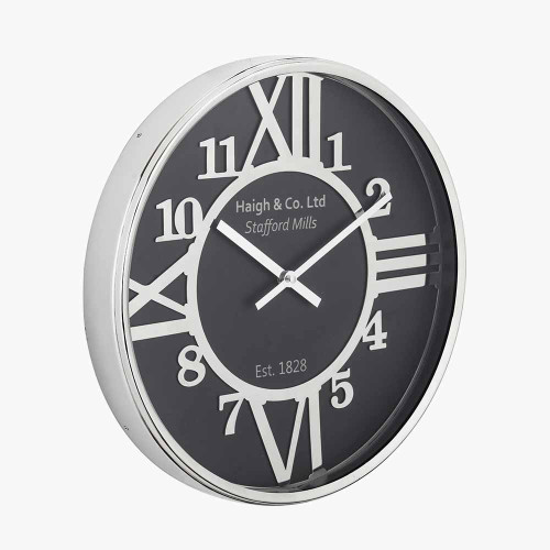 Pacific Lifestyle Silver Metal And Black Face Round Wall Clock