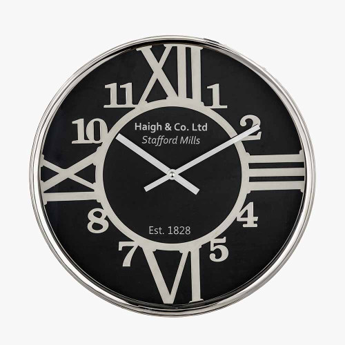 pacific lifestyle Silver Metal and Black Face Round Wall Clock