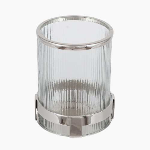 Pacific Lifestyle Silver Metal And Clear Textured Glass Hurricane