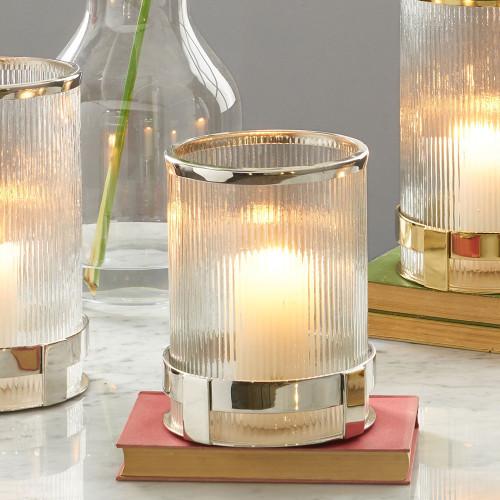 Pacific Lifestyle Silver Metal And Clear Textured Glass Hurricane