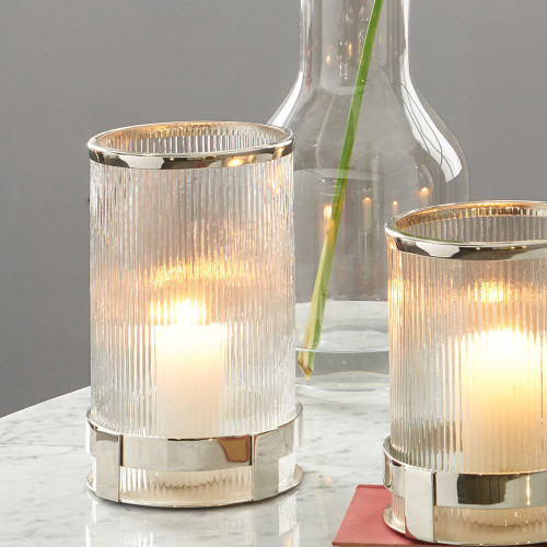 Pacific Lifestyle Silver Metal And Clear Textured Glass Tall Hurricane