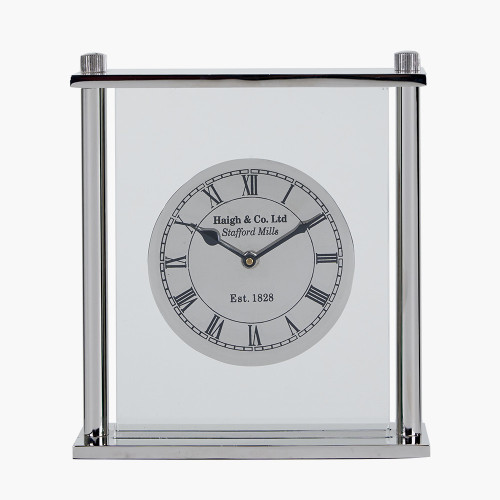 pacific lifestyle Silver Metal and Glass Floating Clock Face Square Table Clock