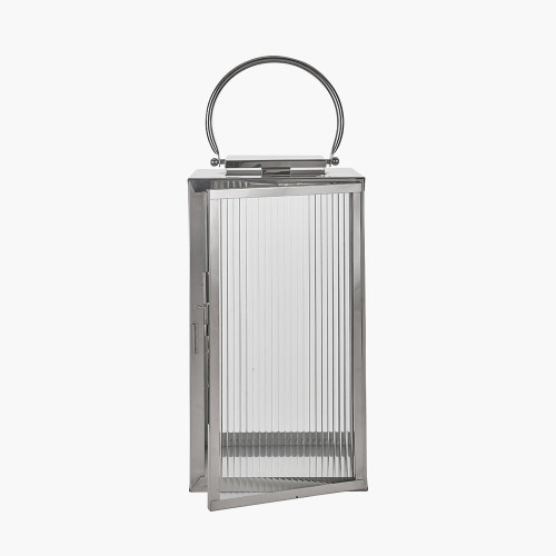 Pacific Lifestyle Silver Metal And Ribbed Glass Lantern Large