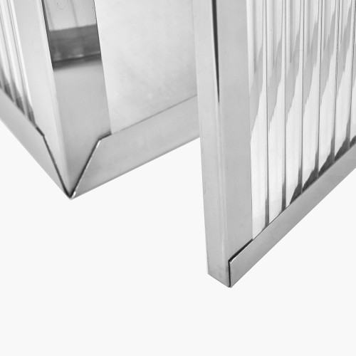 Pacific Lifestyle Silver Metal And Ribbed Glass Lantern Large