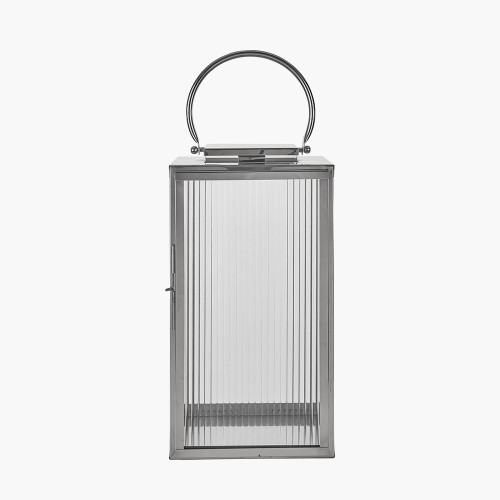 pacific lifestyle Silver Metal and Ribbed Glass Lantern Large