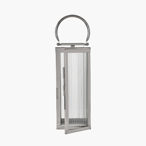 Pacific Lifestyle Silver Metal And Ribbed Glass Lantern Small