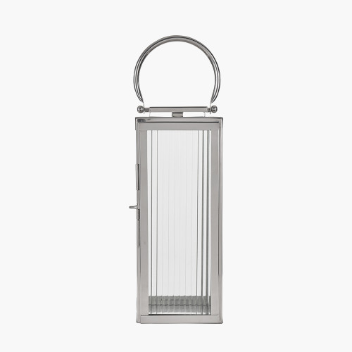 pacific lifestyle Silver Metal and Ribbed Glass Lantern Small