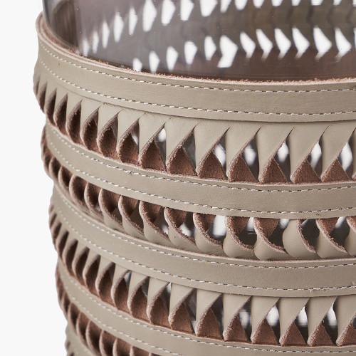 Pacific Lifestyle Silver Metal Clear Glass And Grey Plaited Leather Hurricane Small