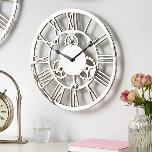 Pacific Lifestyle Silver Metal Cog Design Round Wall Clock