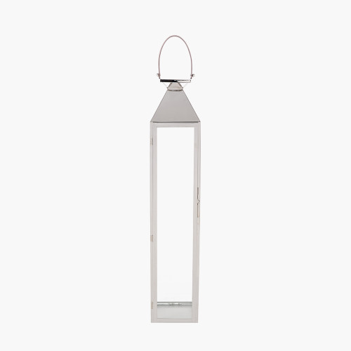 pacific lifestyle Silver Stainless Steel and Glass Large Tall Lantern