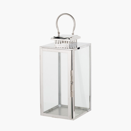Pacific Lifestyle Silver Stainless Steel And Glass Medium Rectangular Lantern