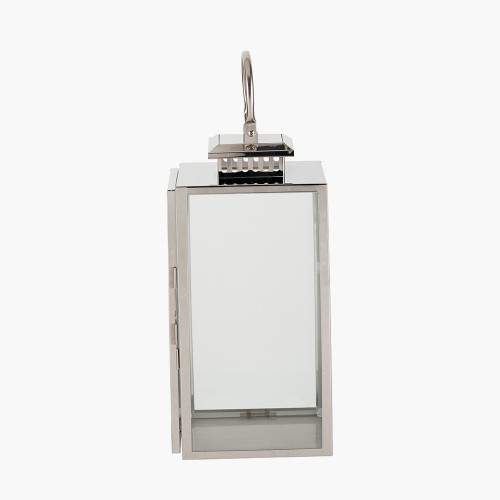 Pacific Lifestyle Silver Stainless Steel And Glass Medium Rectangular Lantern