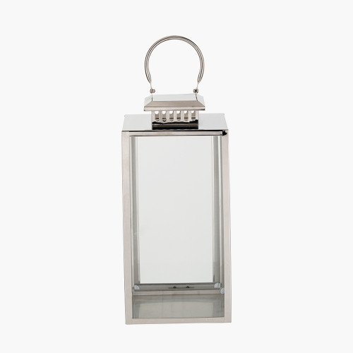 Pacific Lifestyle Silver Stainless Steel And Glass Medium Rectangular Lantern