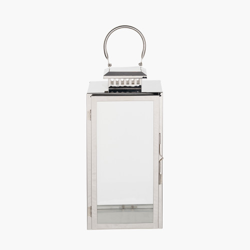 pacific lifestyle Silver Stainless Steel and Glass Medium Rectangular Lantern