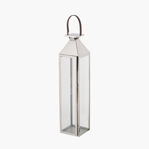 Pacific Lifestyle Silver Stainless Steel And Glass Medium Tall Lantern