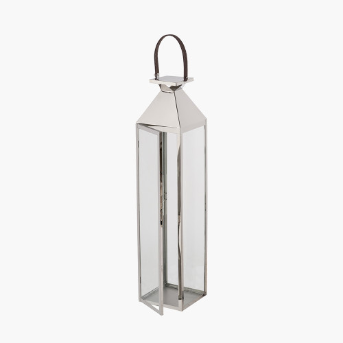 Pacific Lifestyle Silver Stainless Steel And Glass Medium Tall Lantern