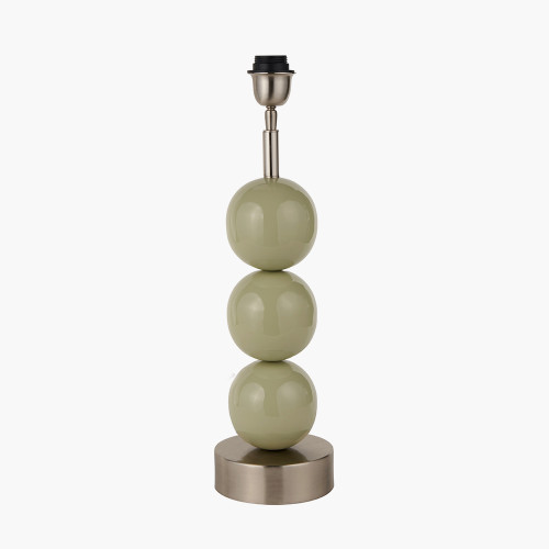 Pacific Lifestyle Sofia Sage And Silver Enamel 3 Ball Table Lamp Base With Edward 35cm Pistachio Green Linen Cylinder Lampshade