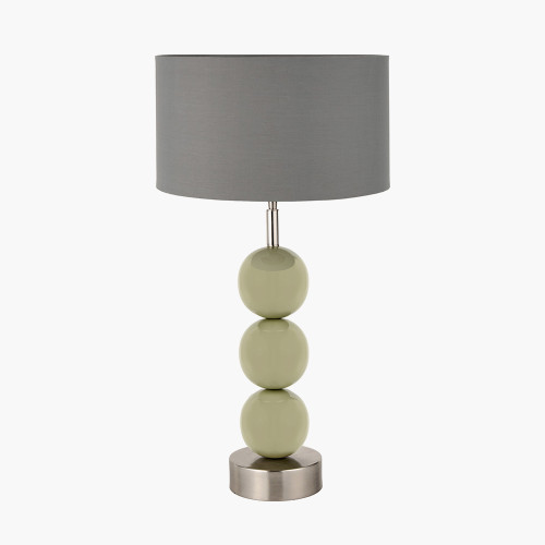 pacific lifestyle Sofia Sage and Silver Enamel 3 Ball Table Lamp Base with Harry 35cm Steel Grey Cotton Mix Cylinder Lampshade
