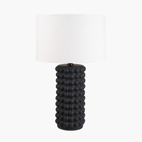 pacific lifestyle Sohan Black Bobbled Ceramic Tall Table Lamp Base with Lino 40cm White Self Lined Linen Cylinder Lampshade